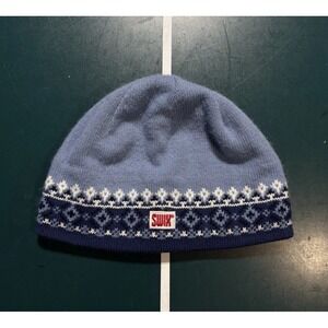 Vintage Swix Sport Beanie Hat Striped Winter Hat Ski Nordic Blue Rare USA Made